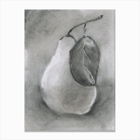 Pear And Leaf Charcoal Drawing hand drawn grey gray vertical food still life kitchen art  Canvas Print
