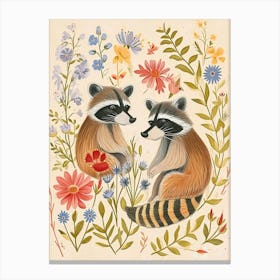 Folksy Floral Animal Drawing Racoon 4 Canvas Print
