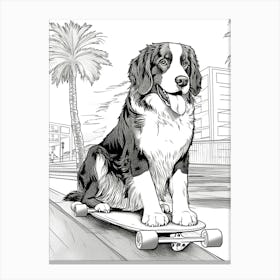 Bernese Mountain Dog Skateboarding Line Art 1 Canvas Print