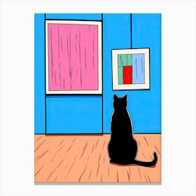 A Black Cat Looking At Art Canvas Print