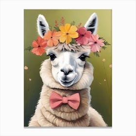 Baby Alpaca Wall Art Print With Floral Crown And Bowties Bedroom Decor (24) Canvas Print