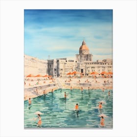 Swimming In Lisbon Portugal Watercolour Canvas Print