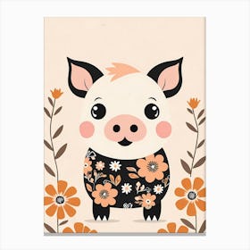 Floral Cute Baby Pig Nursery (1) Canvas Print