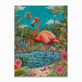 Greater Flamingo Las Coloradas Mexico Tropical Illustration 6 Canvas Print