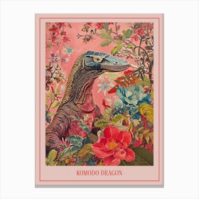 Floral Animal Painting Komodo Dragon Poster Canvas Print