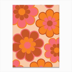 Retro Flowers Brown & Pink Canvas Print