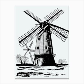 Windmill Drawing Structure Old Vintage Netherlands Medieval Woodcut Etching Canvas Print