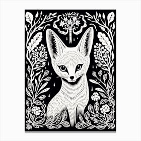 Linocut Fox Illustration Black 17 Canvas Print