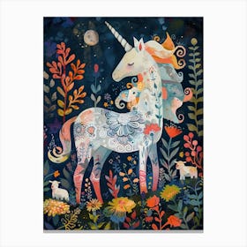 Unicorn With Lambs Fauvism Inspired 2 Canvas Print