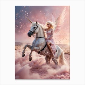 Girl Riding A Unicorn 1 Canvas Print