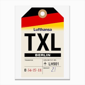 Berlin (TXL) Germany Vintage Airline Luggage Tag Canvas Print