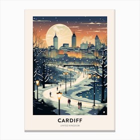 Winter Night  Travel Poster Cardiff United Kingdom 3 Canvas Print