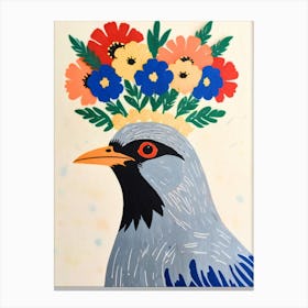 Bird With Flowers On Its Head 1 Canvas Print