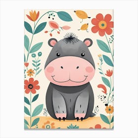 Floral Baby Hippo Nursery Illustration (43) Canvas Print