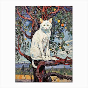 White Cat In An Apple Tree Canvas Print