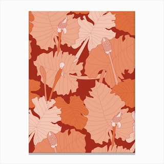 Orange Tropical Leaves Canvas Print