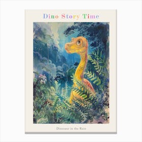 Dinosaur In The Rain Watercolour Illustration 1 Poster Canvas Print