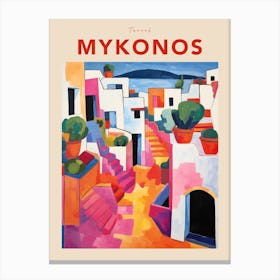 Mykonos Greece 2 Fauvist Travel Poster Canvas Print