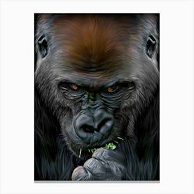 Painting of a Gorilla Eating Greens Canvas Print