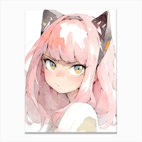 Kawaii Anime Girl With Cat Ears Neko Nekomimi Watercolor Otaku Canvas Print