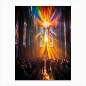 Cathedral Bathed In The Ethereal Glow Of Sunrise During Sunday Worship Congregants In Vibrant Attir 2 1 Canvas Print