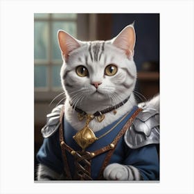 Vintage Cat In Armor Canvas Print