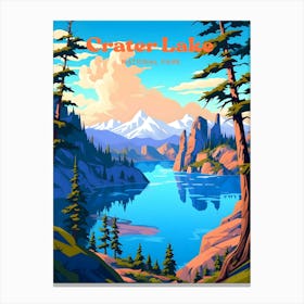 Crater Lake National Park Oregon Hiking Travel Illustration Canvas Print