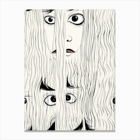 Abstract Black & White Face Line Illustration 1 Canvas Print