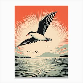 Vintage Bird Linocut Common Tern 1 Canvas Print