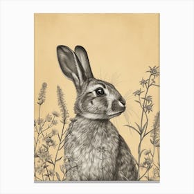 English Silver Blockprint Rabbit Illustration 7 Canvas Print