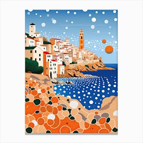 Polignano A Mare, Italy, Illustration In The Style Of Pop Art 4 Canvas Print