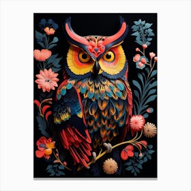 Folk Bird Illustration Great Horned Owl 2 Canvas Print