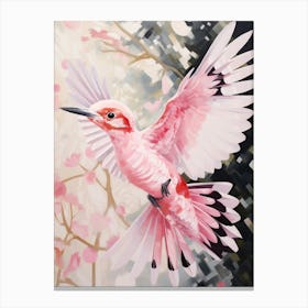 Pink Ethereal Bird Painting Woodpecker 1 Canvas Print