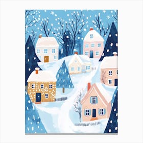 Evening Snow in Town Gouache Painting Canvas Print