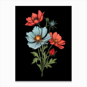 Poppies On Black Background Canvas Print