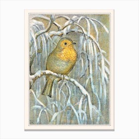 Robin On Snowy Tree Branch, Theo Van Hoytema Canvas Print