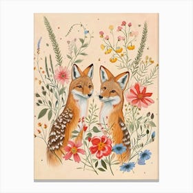 Folksy Floral Animal Drawing Coyote 3 Canvas Print