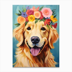 Golden Retriever Portrait With A Flower Crown, Matisse Painting Style 1 Canvas Print