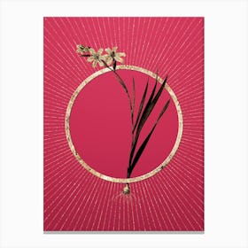 Gold Gladiolus Glitter Ring Botanical Art on Viva Magenta n.0065 Canvas Print