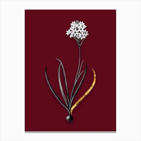 Vintage Arabian Starflower Black and White Gold Leaf Floral Art on Burgundy Red n.0251 Canvas Print