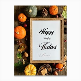 Cursive Calligraphy Depicting Happy Holidays Nestled Among A Vintage Wood Framed Composition Feat (1) 2 Canvas Print