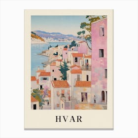 Hvar Croatia 2 Vintage Pink Travel Illustration Poster Canvas Print