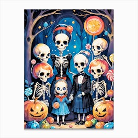 Cute Halloween Skeleton Family Painting (30) Canvas Print
