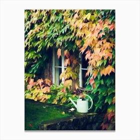 Watering Can Outside An English Cottage Canvas Print