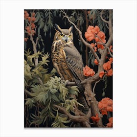 Dark And Moody Botanical Great Horned Owl 1 Canvas Print