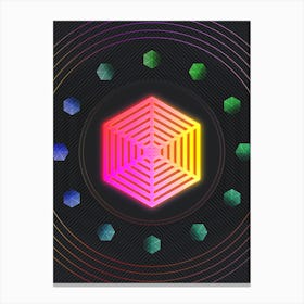 Neon Geometric Glyph Abstract in Pink and Yellow Circle Array on Black n.0203 Canvas Print