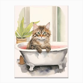 Kurilian Bobtail Cat In Bathtub Botanical Bathroom 2 Canvas Print