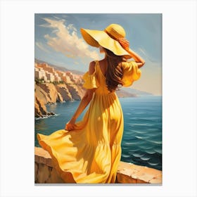 Woman in summer dress looking at the sea 5 Canvas Print