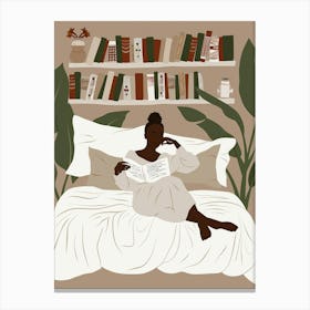 Woman Reading In Bed Canvas Print