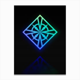 Neon Blue and Green Abstract Geometric Glyph on Black n.0229 Canvas Print